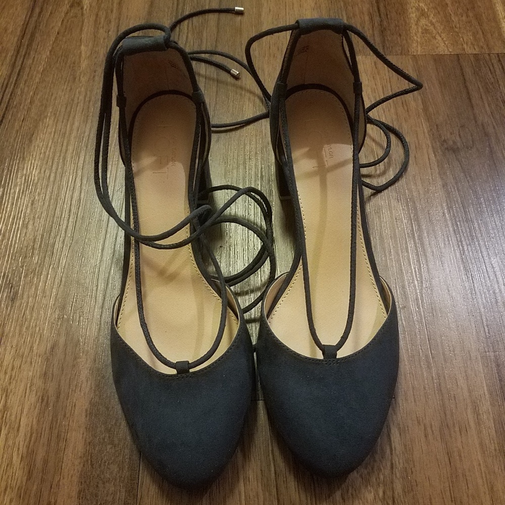 Ann Taylor Loft navy suede ankle wrap heeled shoe